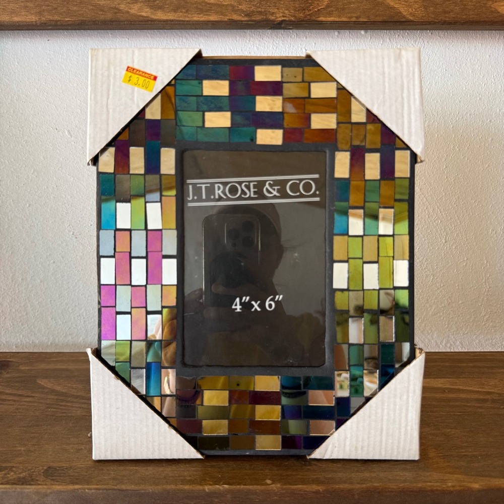 JT Rose & Co Iridescent Mirrored Mosaic Glass Picture Frame 4x6 Multicolor